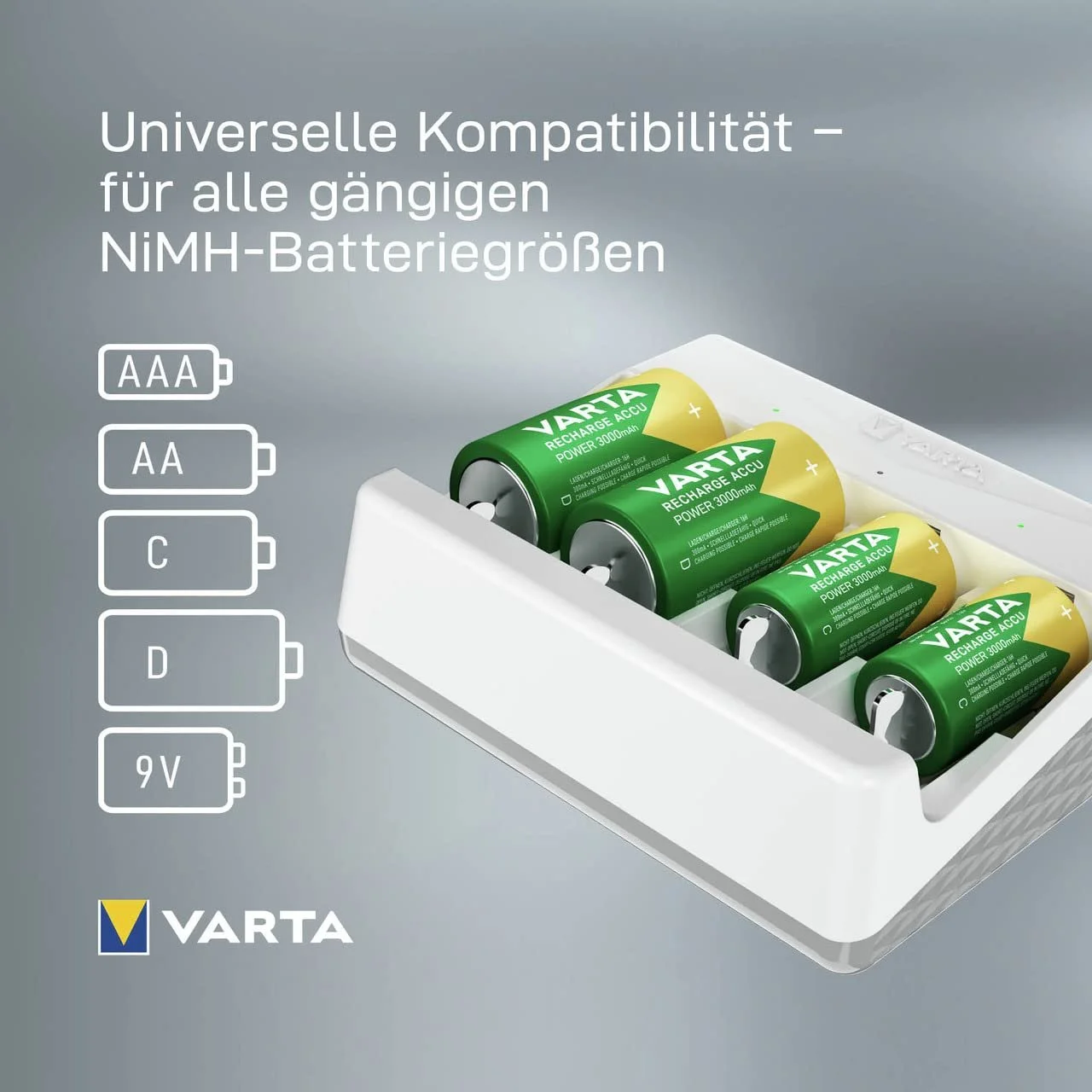 Зарядний пристрій VARTA для акумуляторів, заряджає 2 або 4 AA, AAA, C, D або 1 x 9 V одночасно, без акумуляторів, фото №10
