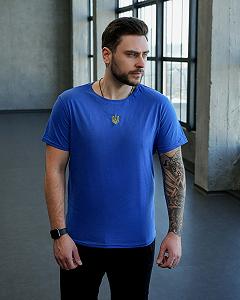 Мужская хлопковая футболка с вышивкой Тризуб Украина BD0036 размер M цвет синий - Фото 1