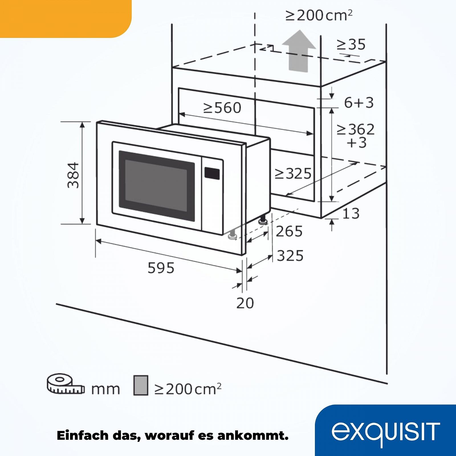 Встраиваемая микроволновая печь Exquisit EMW20-DG-020 20 л 800 Вт Гриль 1000 Вт нержавеющая сталь, фото №6 Встраиваемая микроволновая печь Exquisit EMW20-DG-020 20 л 800 Вт Гриль 1000 Вт нержавеющая сталь, фото №6