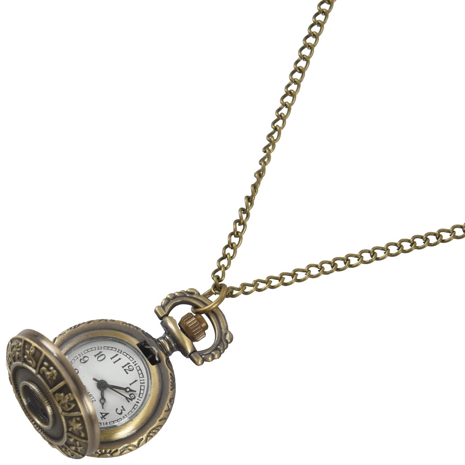 Годинник-кулон Malloy Retro Striped Volume Round Shape Бронзовий, фото №3