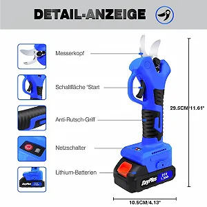 Секатор акумуляторний 21 V, 2 x 1.5 Ah акумулятори та зарядний пристрій, електричні ножиці для саду, гілок, троянд synthetic.ua - Фото 1