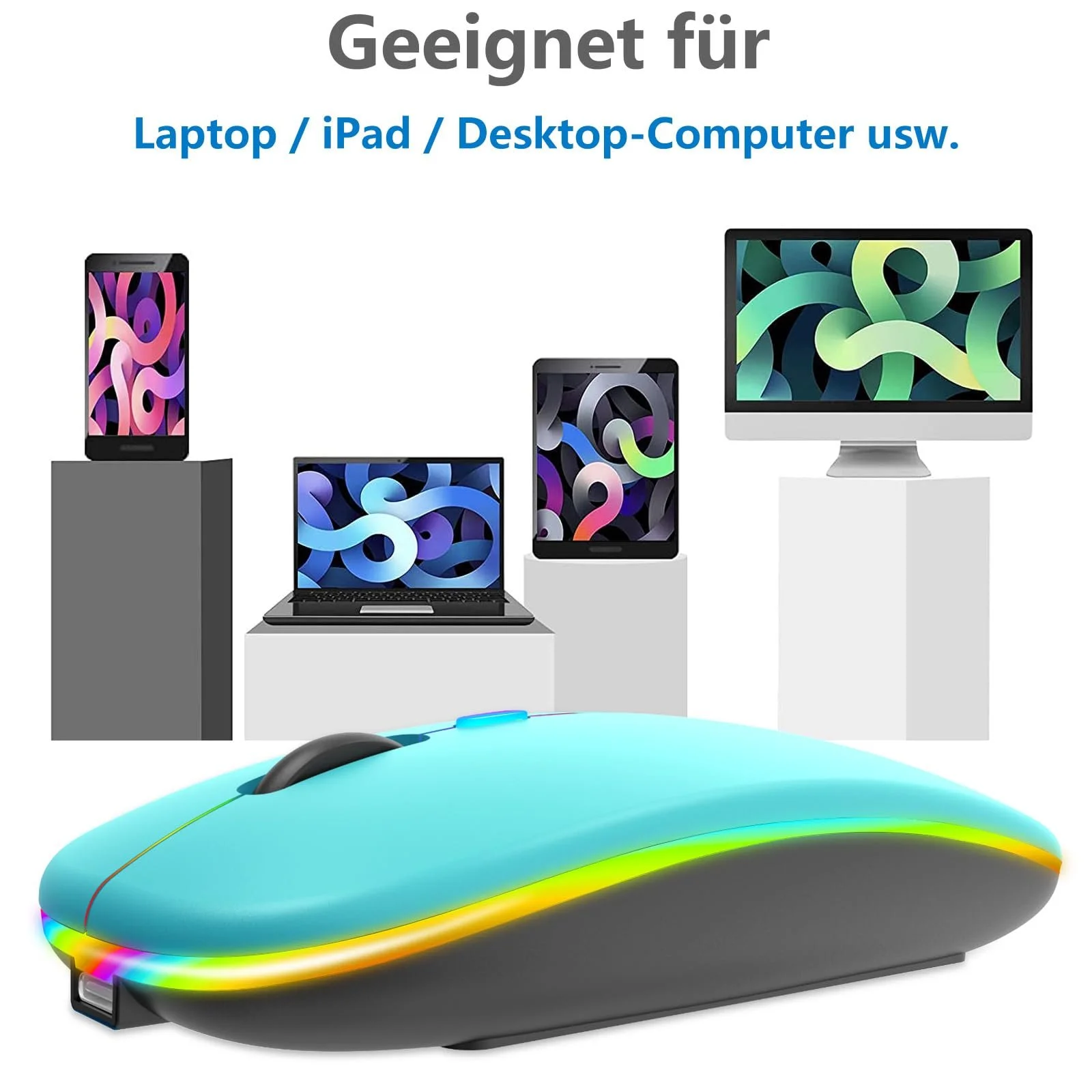 Мышь Беспроводная USB 2.4 GHz Bluetooth 1600 DPI Оптическое Отслеживание Лазурное Озеро, фото №7