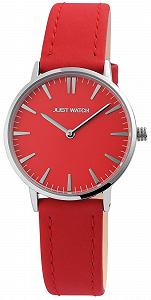 Женские наручные часы Just Watch, серебристый корпус 33 мм, красный кожаный ремешок - Фото 1