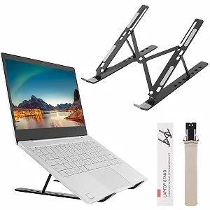 Подставка для ноутбука, складная подставка для ноутбука, регулируемая по высоте подставка для ноутбука из алюминиевого сплава, вентилируемая охлаждающая подставка для ноутбука, легкая, нескользящая, портативная для всех ноутбуков 10-16 дюймов (черный) - Фото 1