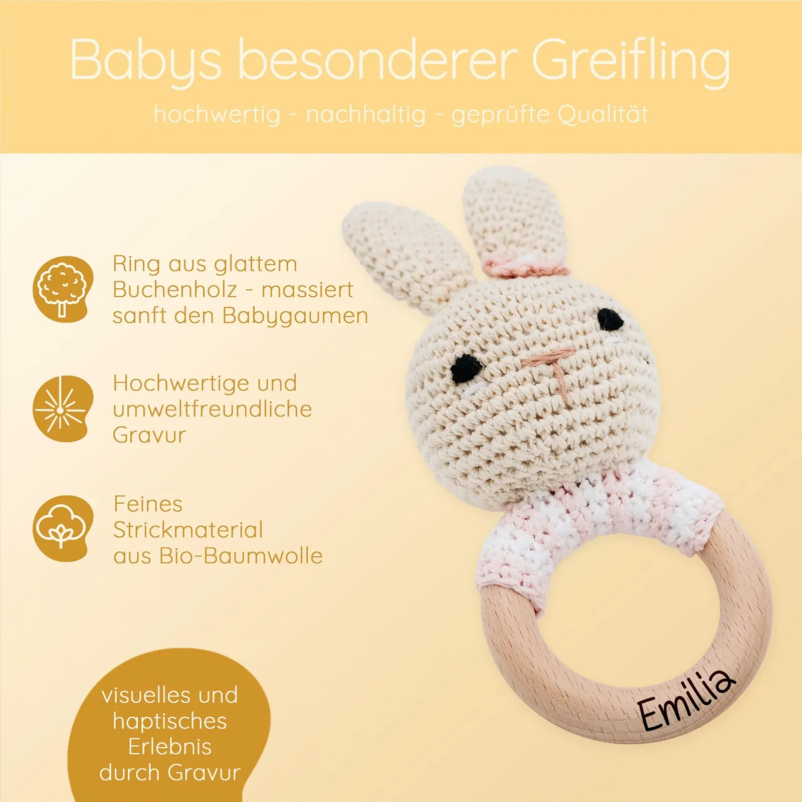 Прорезыватель для зубов Bärenfreunde® Персонализированный Зайчик Полосатый Розовый с именем, фото №4 Прорезыватель для зубов Bärenfreunde® Персонализированный Зайчик Полосатый Розовый с именем, фото №4