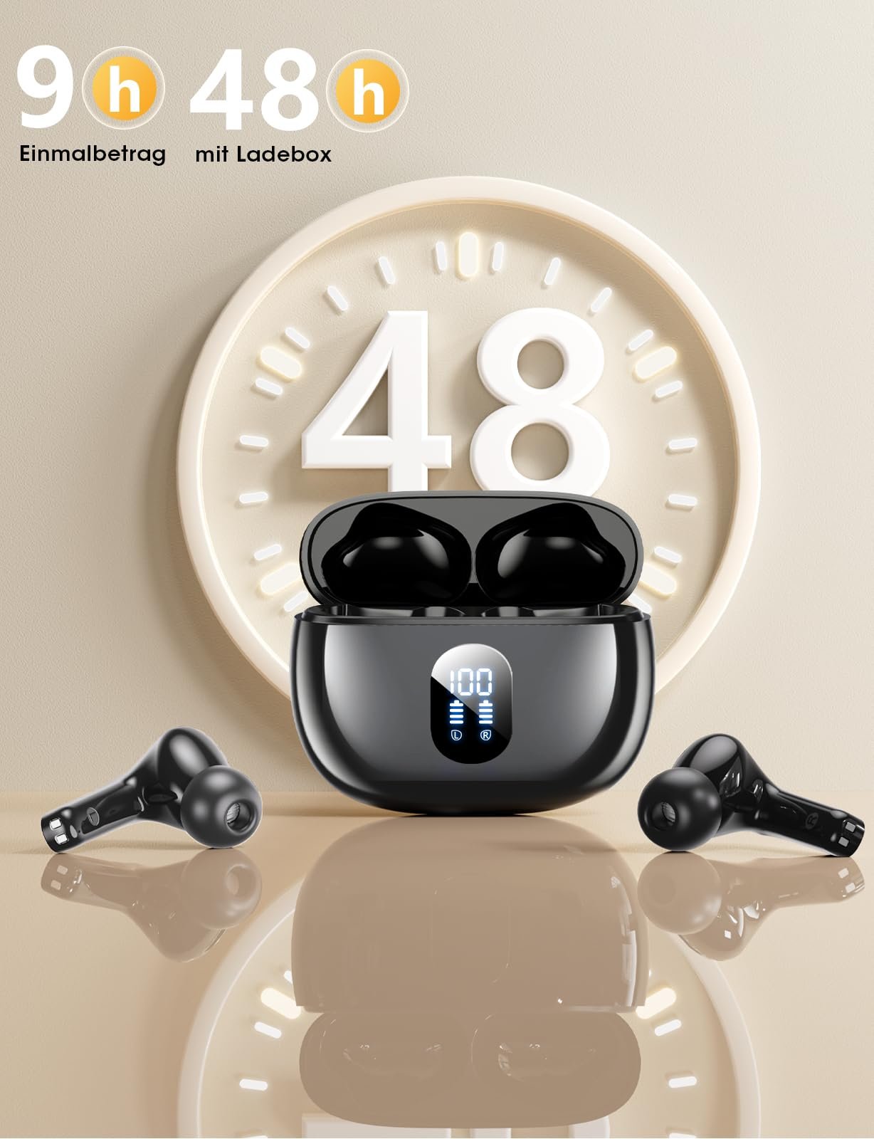 Bluetooth Наушники, Беспроводные Bluetooth 5.4 Внутриканальные наушники с 4 микрофонами ENC с шумоподавлением, LED-дисплей, 48 часов глубоких басов, IPX7 Водонепроницаемые наушники для работы и учебы, фото №6