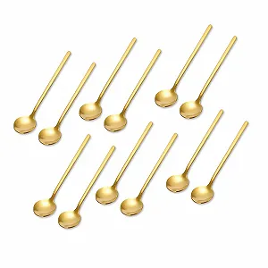 Набор из 12 золотых кофейных ложек, зеркально полированные чайные ложки, золотые ложки из нержавеющей стали, мини чайные ложки, круглые десертные ложки для кофе, сахара, десерта, торта, мороженого, супа, антипасто - Фото 1