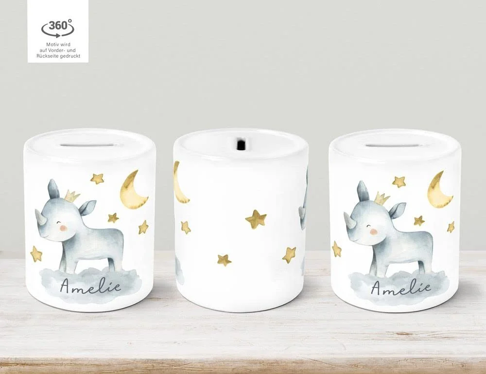 Скарбничка дитяча Animal Motifs Rhino Lion Elephant Watercolour Керамічна, фото №2