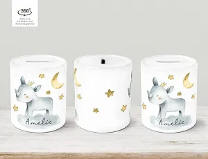 Скарбничка дитяча Animal Motifs Rhino Lion Elephant Watercolour Керамічна synthetic.ua - Фото 1