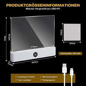 Лампа для книг LED портативна пласка 3 кольори світла таймер акумуляторна USB Біла synthetic.ua - Фото 1