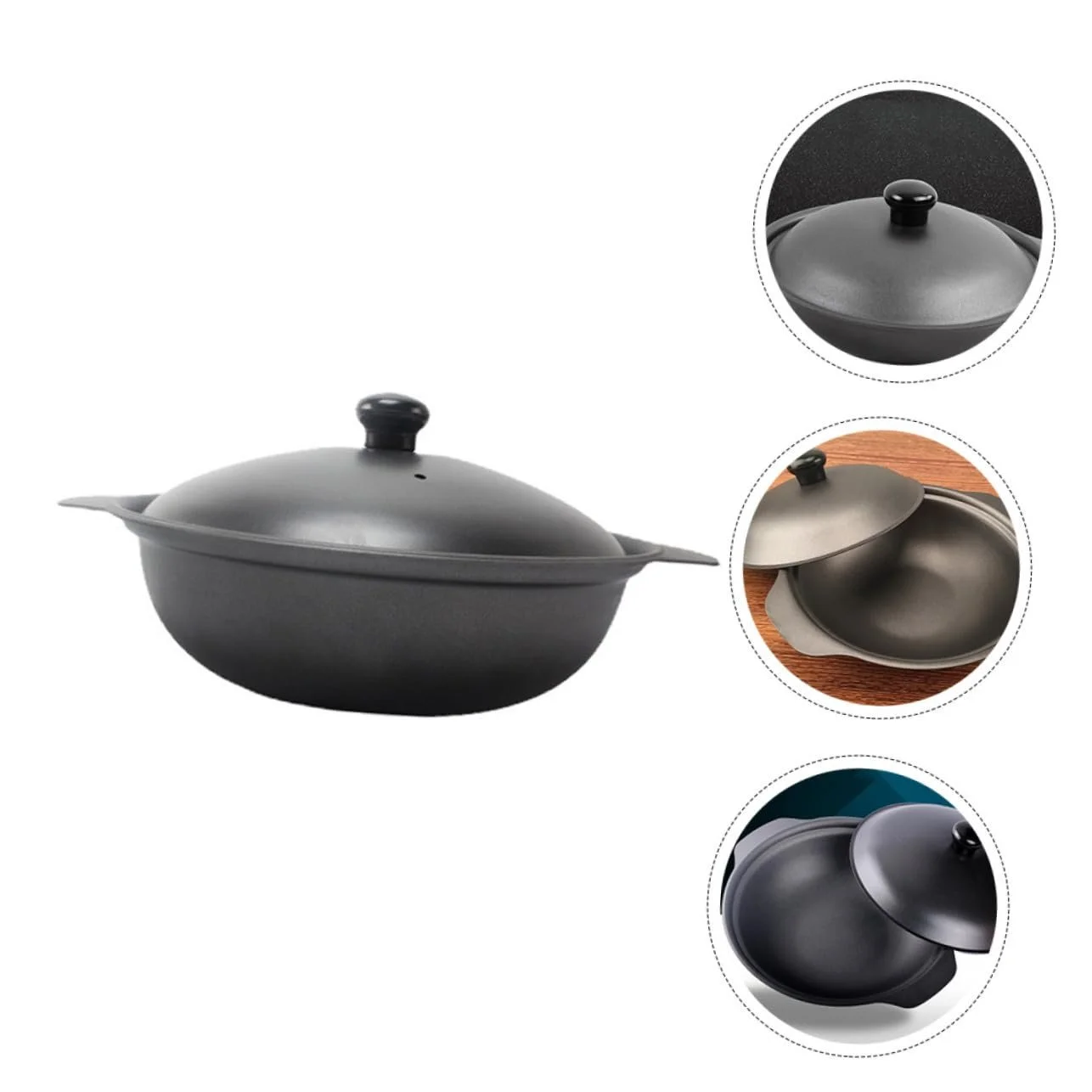 Каструля чавунна 22 cm з кришкою антипригарна, фото №8