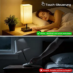 Настільна лампа Suright Bedside Lamp Сенсорна Плавний димер Пам'ять Лляний абажур LED E27 Чорна synthetic.ua - Фото 1