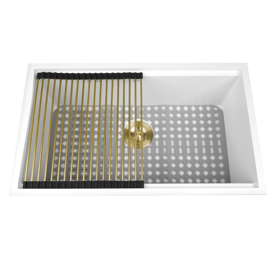 Кухонна мийка під стільницю білого кольору Nett NW-7042 із золотим сифоном, фото №3