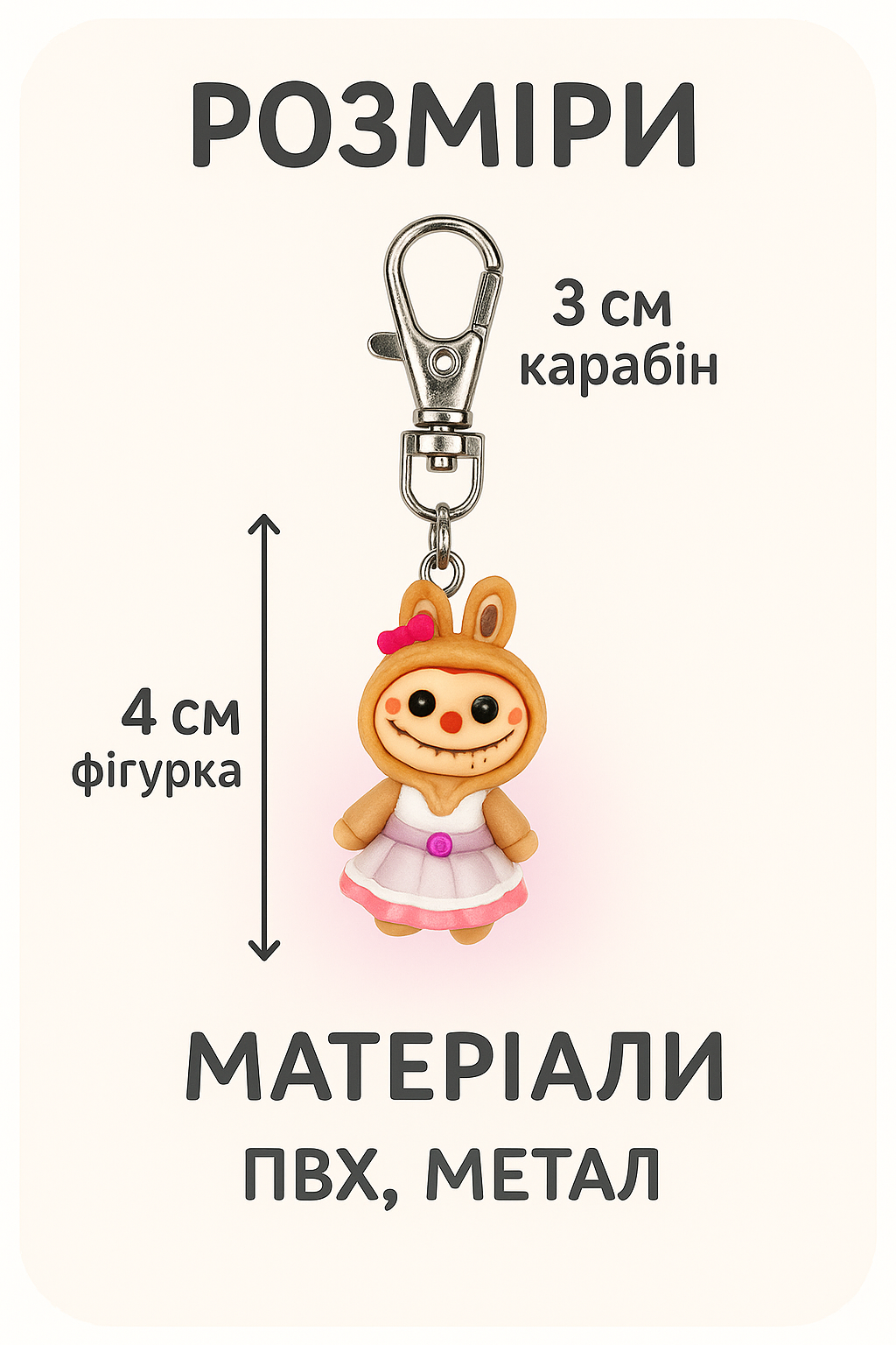 Брелок Лабубу Labubu The Monsters дитячий на рюкзак, ключі 3 см, фото №6