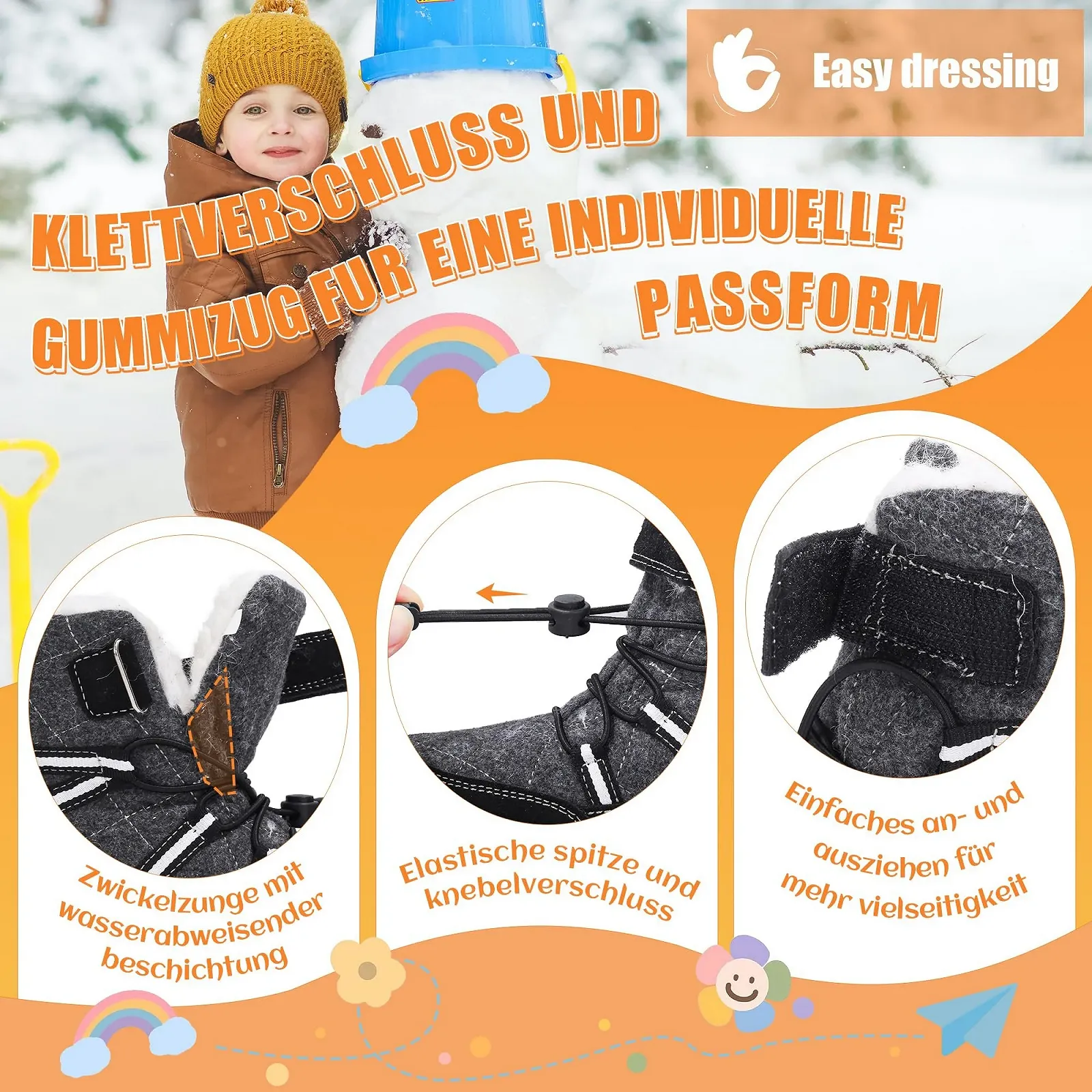 Черевики Visionreast зимові, дитячі, для дівчат і хлопчиків, для походів, з вовняною підкладкою, снігові, бавовняні, нековзкі, для вулиці, фото №4