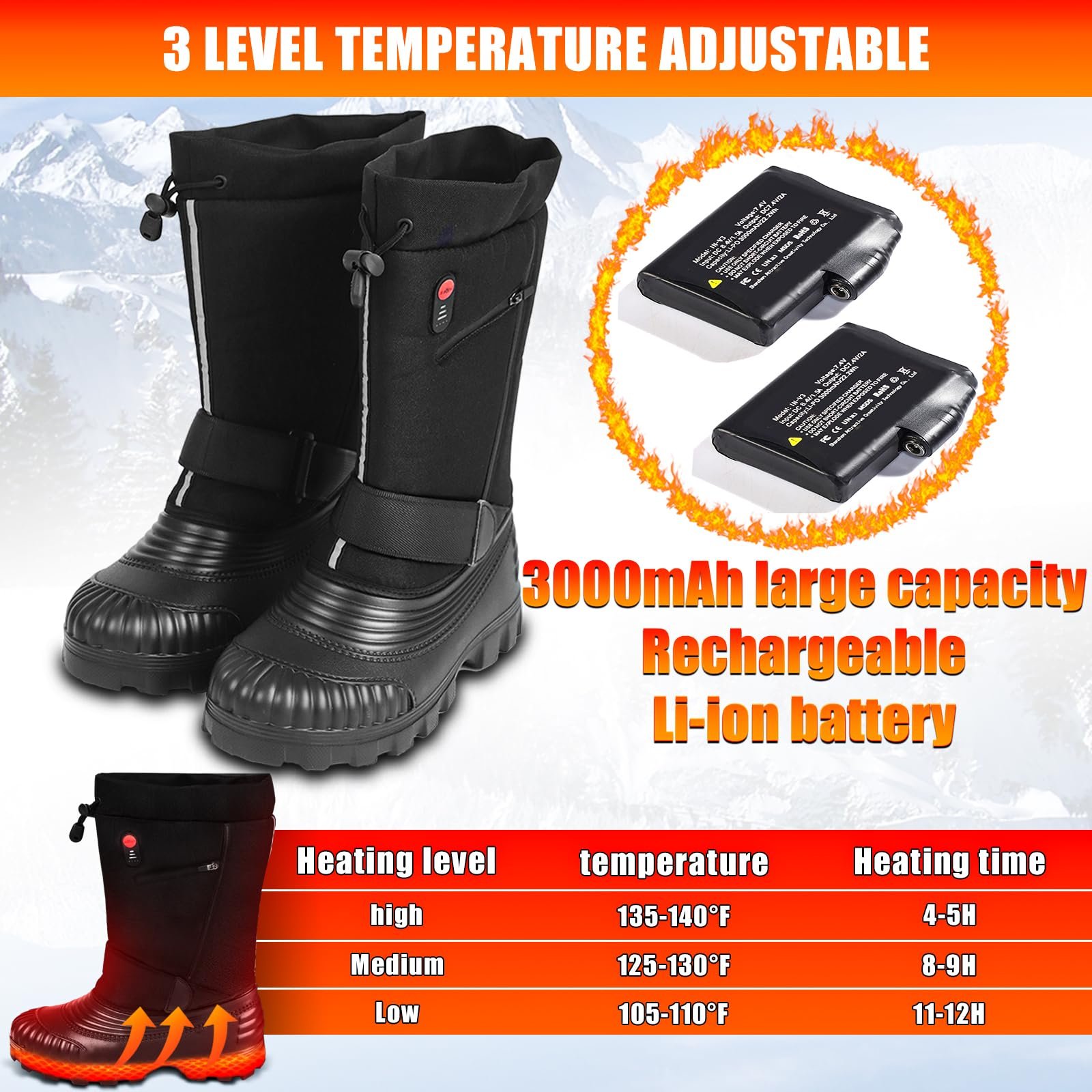 Сапоги с подогревом ZONSUSE для снега для мужчин, фото №5