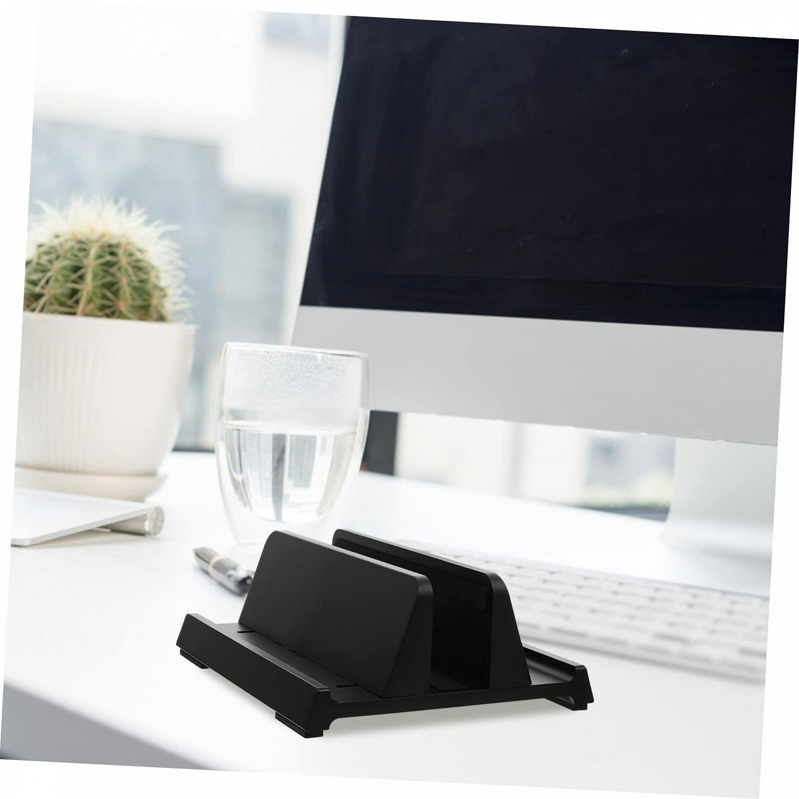 Подставка для ноутбука Happyyami Вертикальная для планшетов и ноутбуков, компактный держатель для дома, офиса и учебы, регулируемая, ABS, черная для устройств, фото №2