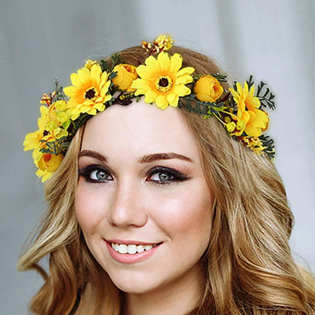 Вінок для волосся IYOU Boho з ромашками, соняшниками, фото №4