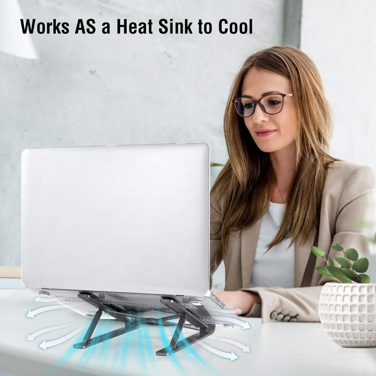 Подставка для ноутбука OUGEP, портативная складная регулируемая по высоте подставка для ноутбука, совместимая с MacBook Pro Air, iPad, Lenovo, HP All 10-15.6 Inch Tablet (Black), фото №2