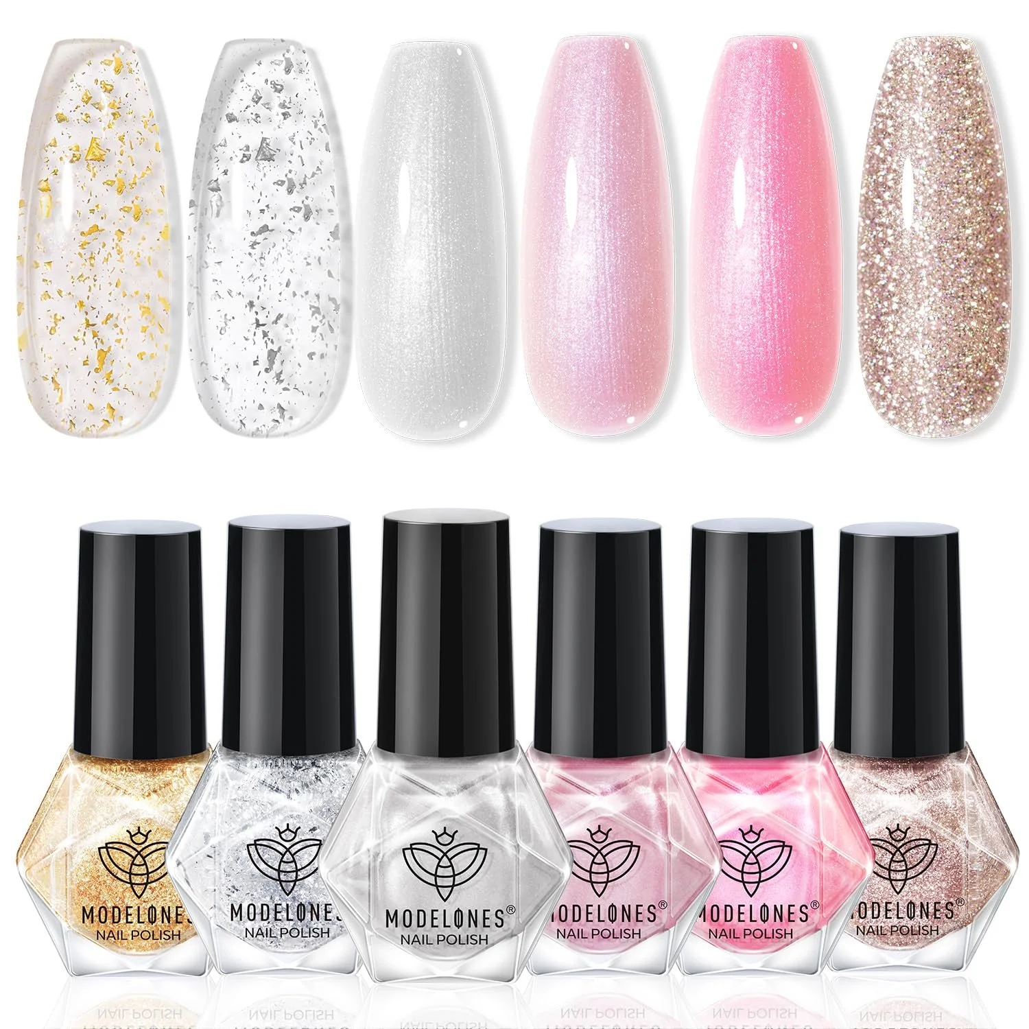 Лак для нігтів MODELONES Блискітки, 6 кольорів, фото №1