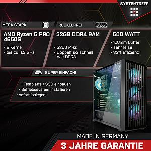Компьютер SYSTEMTREFF Office Upgrade AMD Ryzen 5 PRO 4650G 6x4.2GHz AMD RX Vega 7 4K HDMI DX12 32GB DDR4 RAM WLAN Набір для офісу synthetic.ua - Фото 1