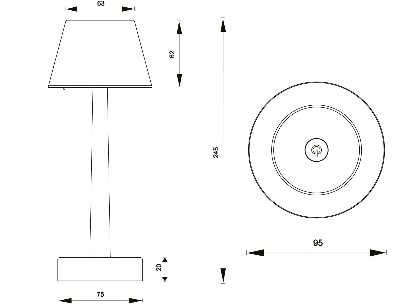 Настільна лампа Reality Leuchten Vidal R54991132 LED Акумуляторна Вулична Пластикова 1.5 Вт 4-рівневе сенсорне керування Матова чорна, фото №8