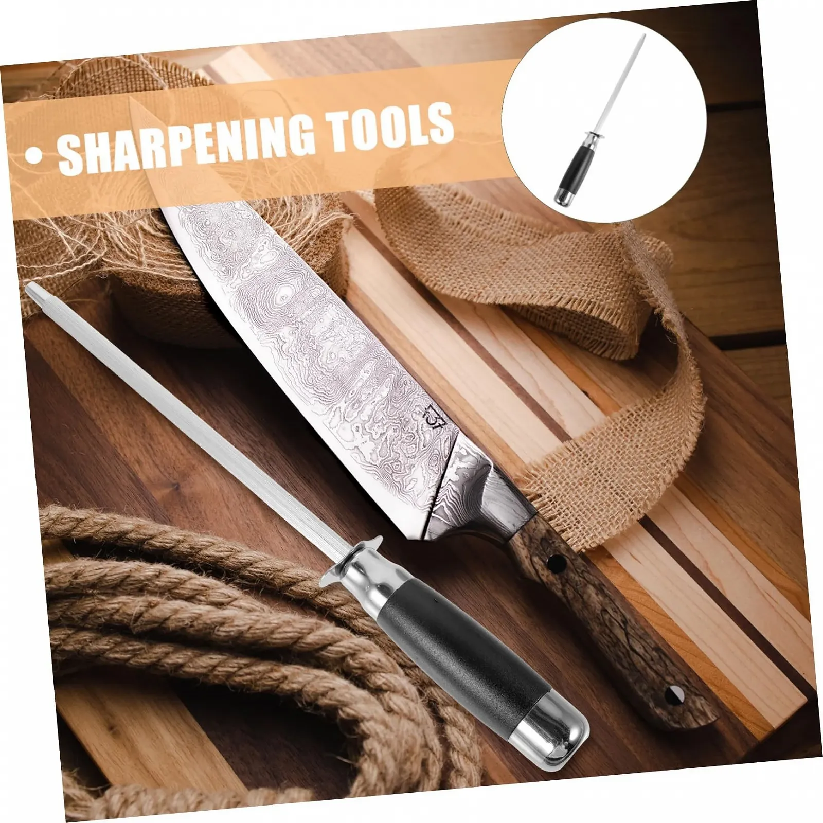 Мусат SOIMISS для заточки ножей с эргономичной ручкой из нержавеющей стали, фото №7