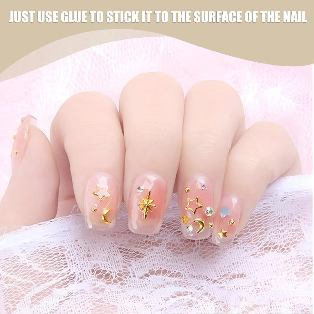 Набор для ногтей Золотой крест, Y2K 3D Хром, Звезда, Роза и Луна Золотой, 2 шт, фото №5