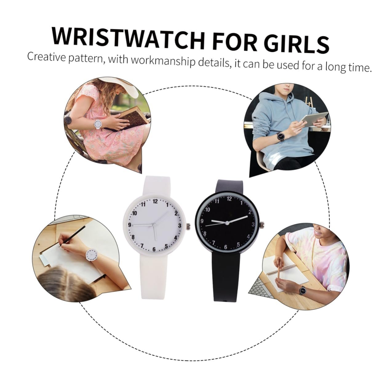 Годинник для дівчат Healvian однотонний Білий та Чорний, фото №8