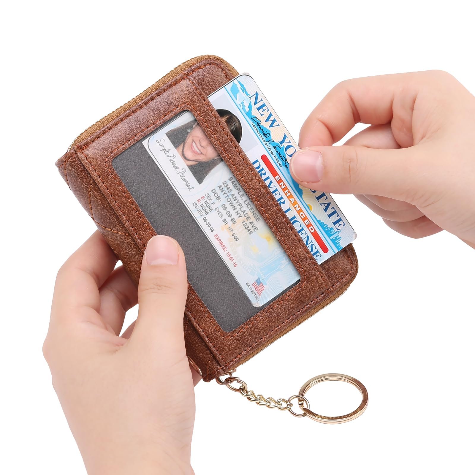 Кошелек GAEKEAO Маленький для женщин Кожаный RFID-защита Держатель для карт Складной Компактный с карманом на молнии, светло-коричневый, S, Classic, фото №5