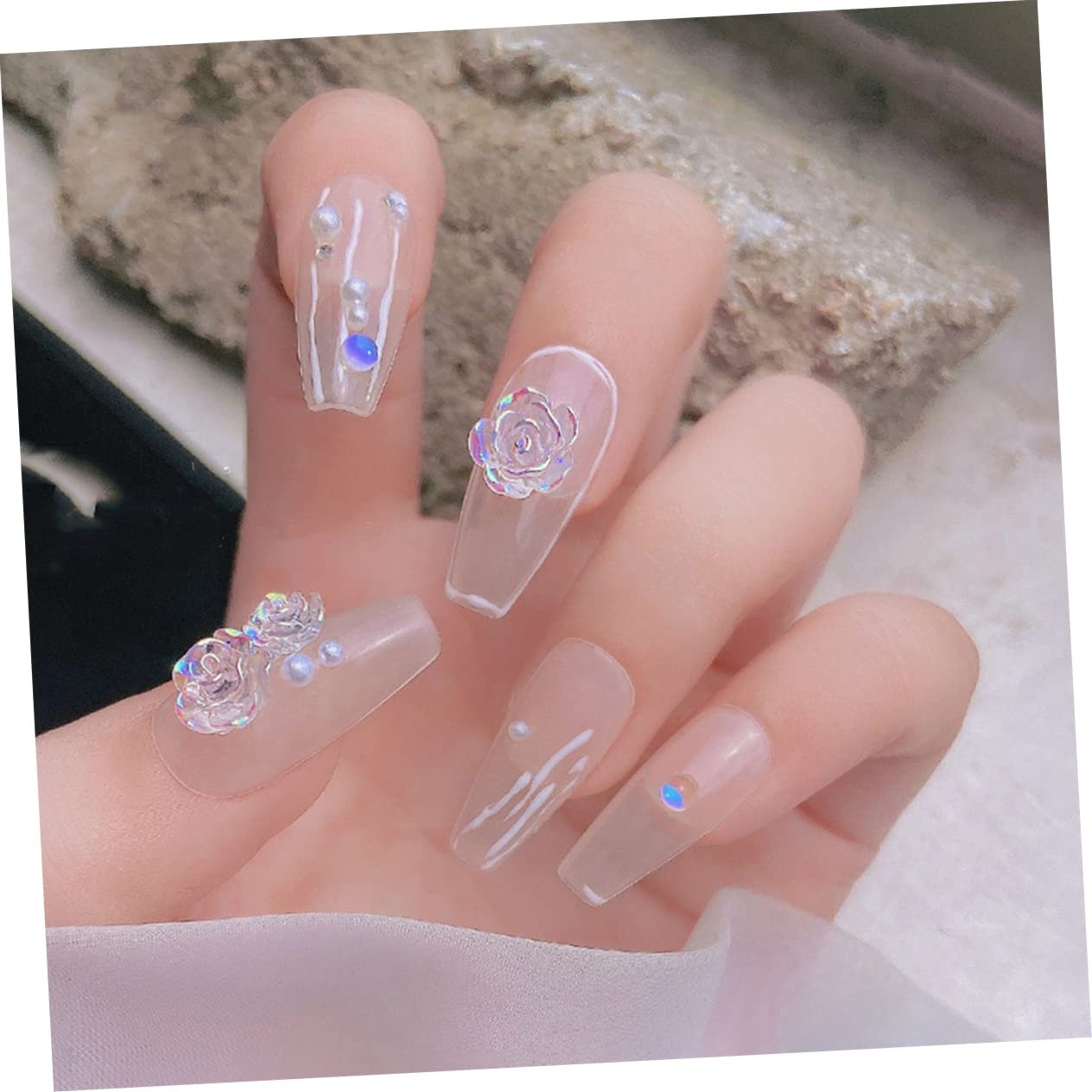 Цветок LALAFINA Набор для дизайна ногтей 2 шт., подвески для маникюра, цветок, плоская задняя часть, бусины-самоцветы с плоской задней частью, 3D роза, смола, фото №4