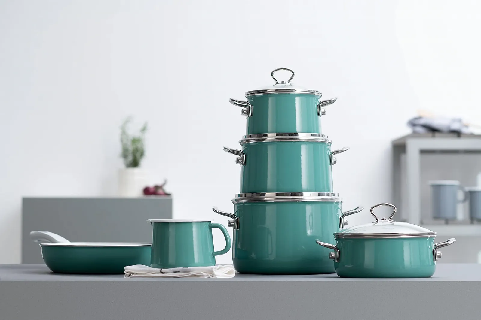 Кастрюля Riess Classic Special Edition Natural Green Dark 0608-111 20 см 3.5 л эмалированная индукционная темно-зеленая, фото №2