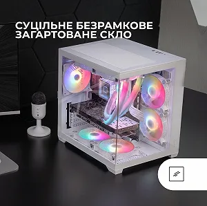 Корпус для ПК Mars Gaming MC-VIEW2 / Micro-ATX / Без БП / 1x120mm FRGB / USB 3.0 / Белый synthetic.ua - Фото 1