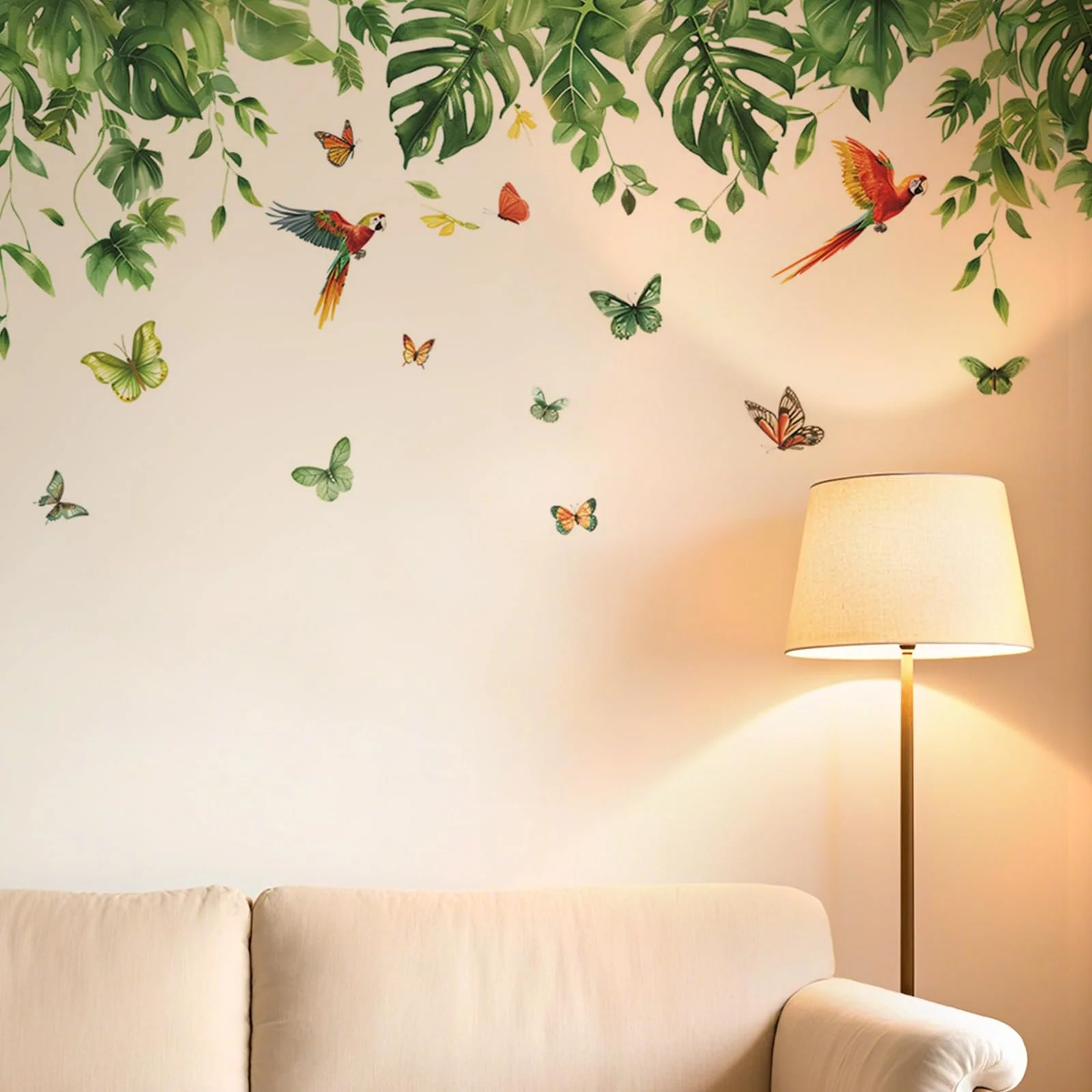 Наклейка на стіну Тропічне листя Рослини Птахи Метелики, фото №4 Наклейка на стіну Тропічне листя Рослини Птахи Метелики, фото №4