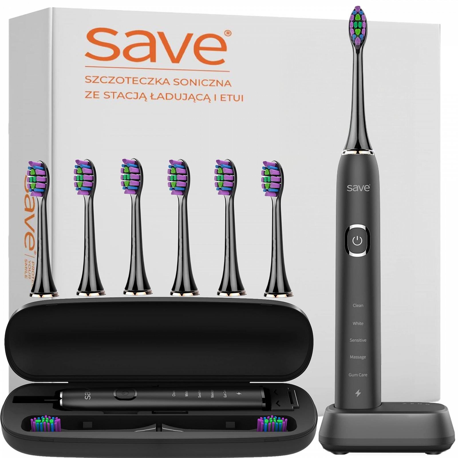 Електрична звукова зубна щітка SAVE з зарядною станцією та футляром 6 насадок, фото №1