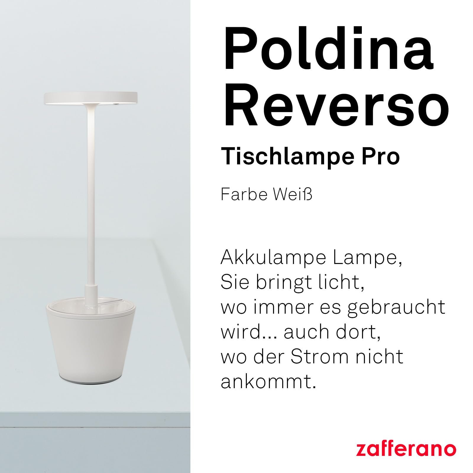 Настільна лампа Zafferano Poldina Reverso LED бездротова акумуляторна регульована сенсорна алюмінієва H35 біла, фото №3