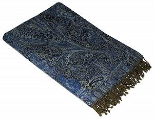 Одеяло Lorenzo Cana из шерсти мериноса, жаккардовое плетение, узор пейсли, синий, черный, золотисто-желтый, 140 см x 200 см synthetic.ua - Фото 1