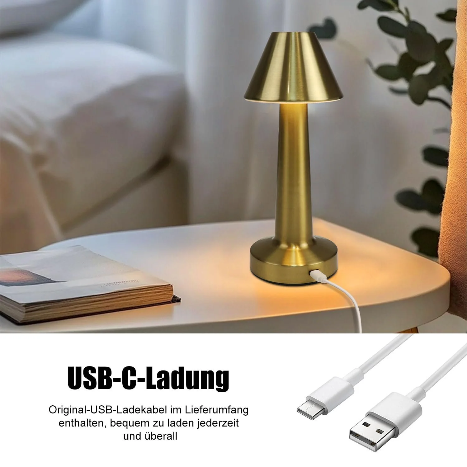 Настільна лампа EXTRASTAR Mushroom LED Сенсорна Акумуляторна Металік, фото №7