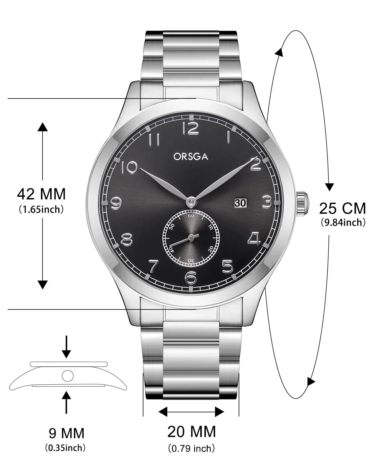 Мужские часы CIVO Аналоговые Кварцевые Модные Большой циферблат с календарем даты, сталь, фото №7