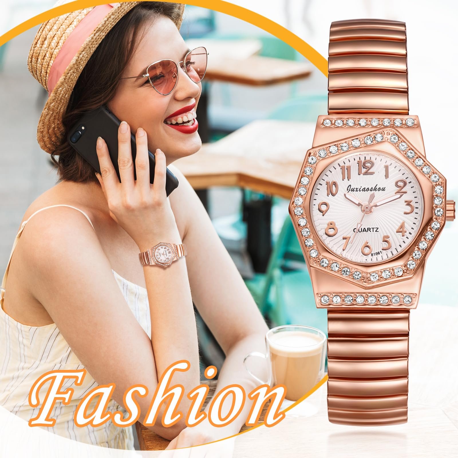 Женские часы Эластичные Luminous Watch Glitter Zirconia Diamond Аналоговые Кварцевые Наручные Часы Женские Нержавеющая Сталь Эластичный Браслет Повседневные Часы с Ремешком-Пулером и Люминесцентными Стрелками JewelryWe, фото №6