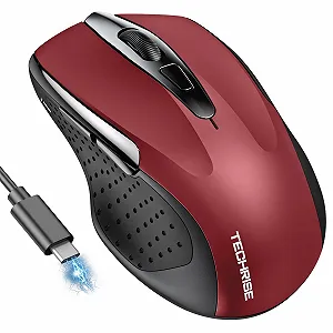 Миша Бездротова TechRise Bluetooth 2.4G, 4800 DPI, перезаряджувана, ергономічна з USB-A ресивером, 6 рівнів DPI, тиха - Фото 1