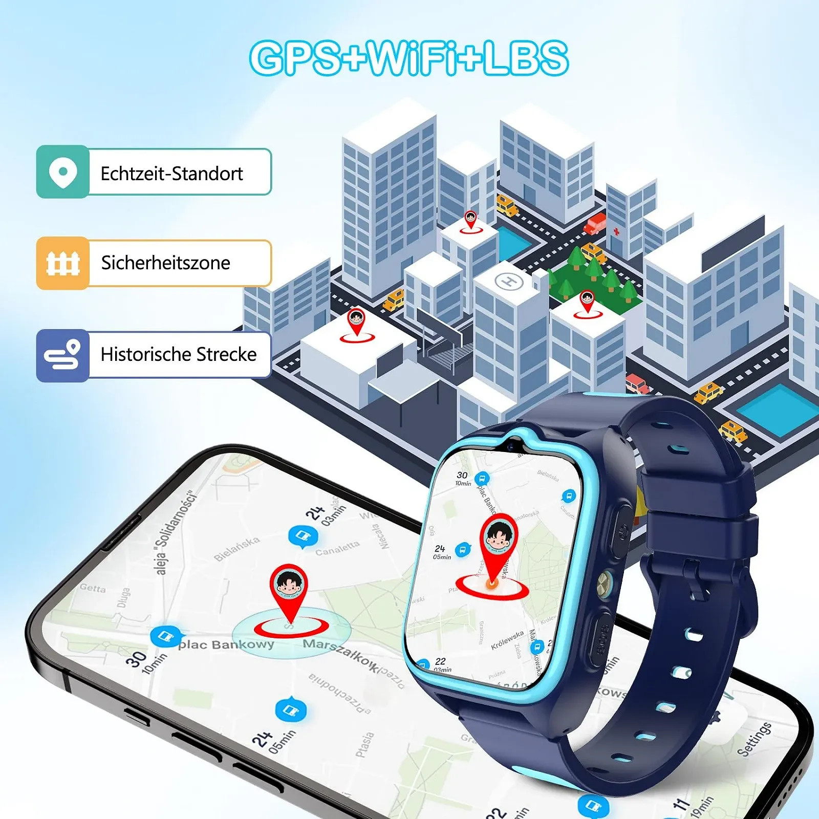 Детские Смарт-часы IOWODO 2025 4G LTE с SIM-картой GPS трекер SOS Экстренный вызов Видеозвонки и Голосовой чат Школьный режим и Зоны безопасности, фото №2
