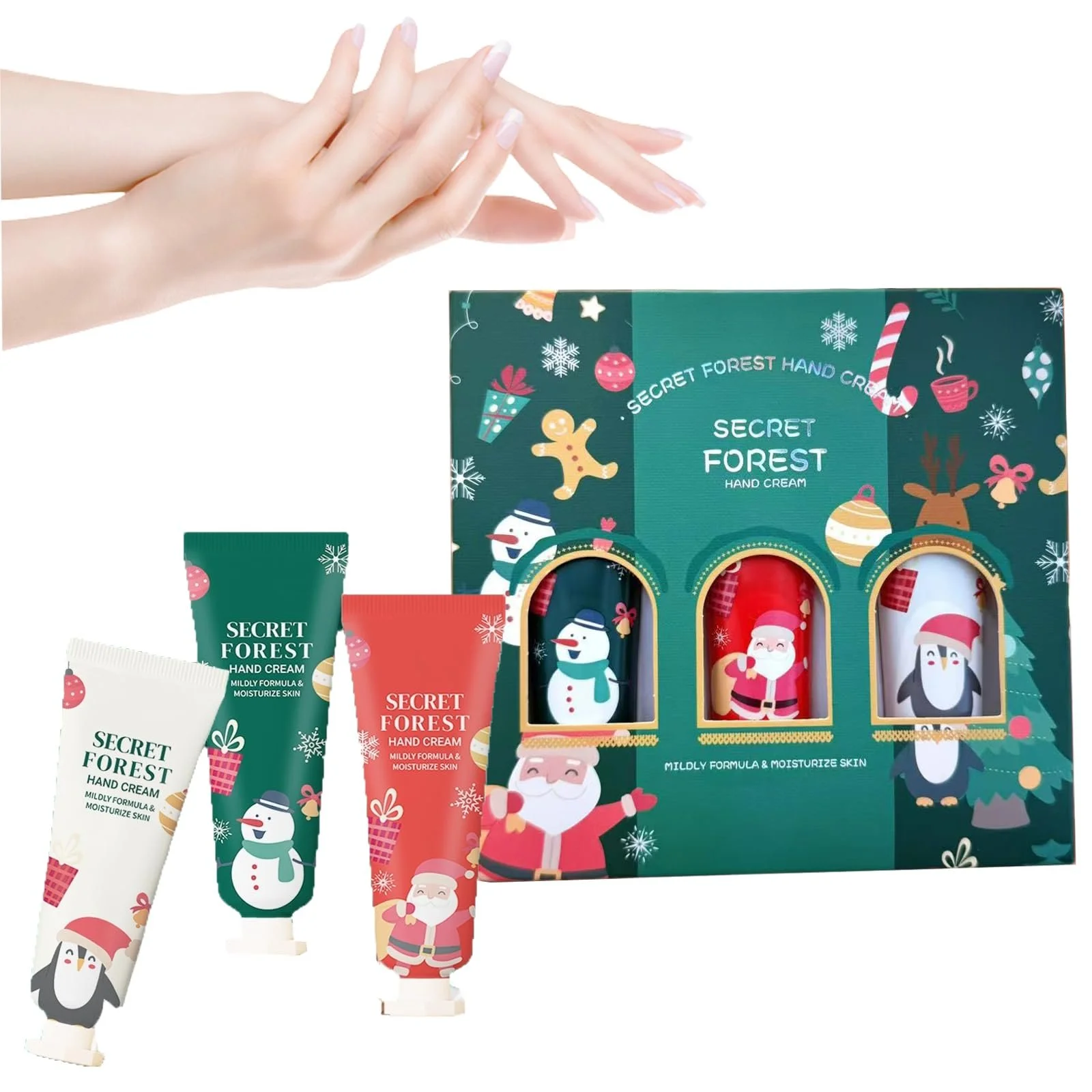 Набор Рождественских Кремов для Рук, Набор Рождественских Кремов для Очень Сухих Рук, Набор Увлажняющих Средств для Женщин и Мужчин из 3 Штук, фото №1