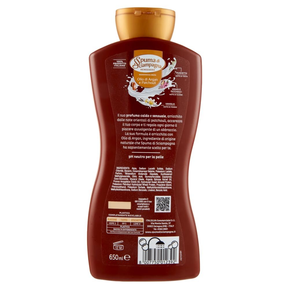 Гель для душу Spuma di Sciampagna Bagnodoccia Crema Nutriente з олією аргани та пачулі 650 мл 12 шт., фото №1
