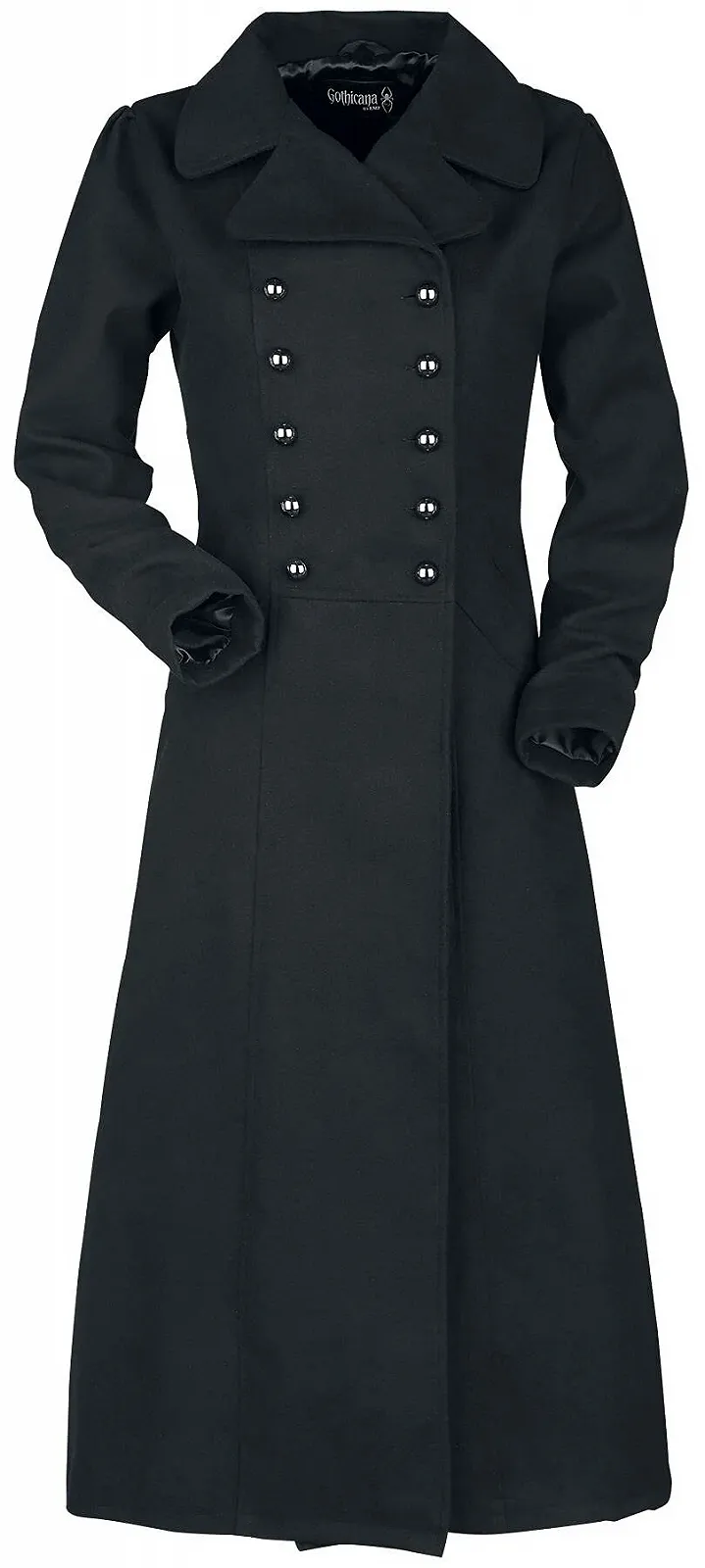 Пальто Gothicana by EMP Довге У стилі мілітарі Двобортне Чорне, фото №1