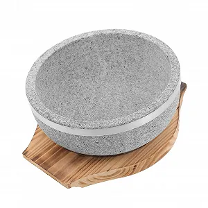 Горшок каменный с деревянной подставкой для бибимбапа большой жаропрочный - Фото 1