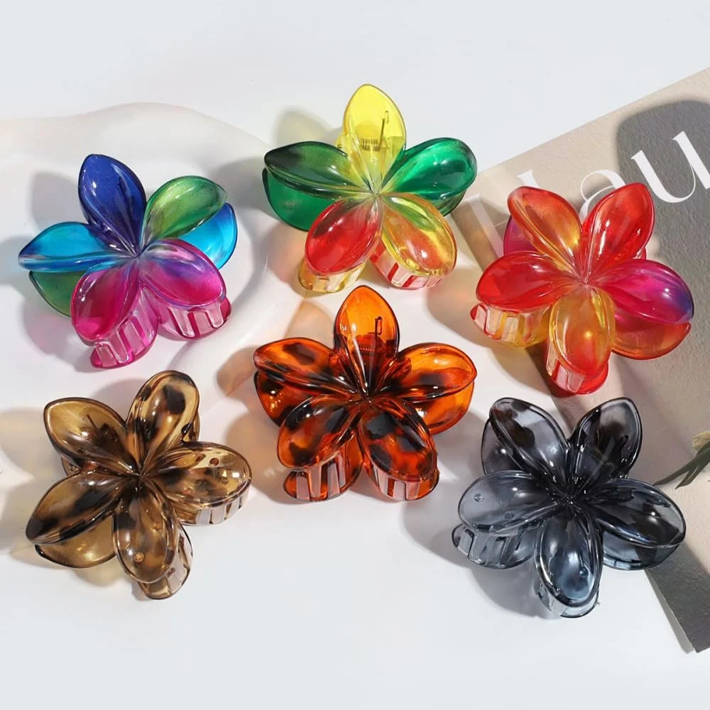 Заколка краб для волос Leopard Plumeria Цветок Серый + Коричневый, 2 шт, фото №4
