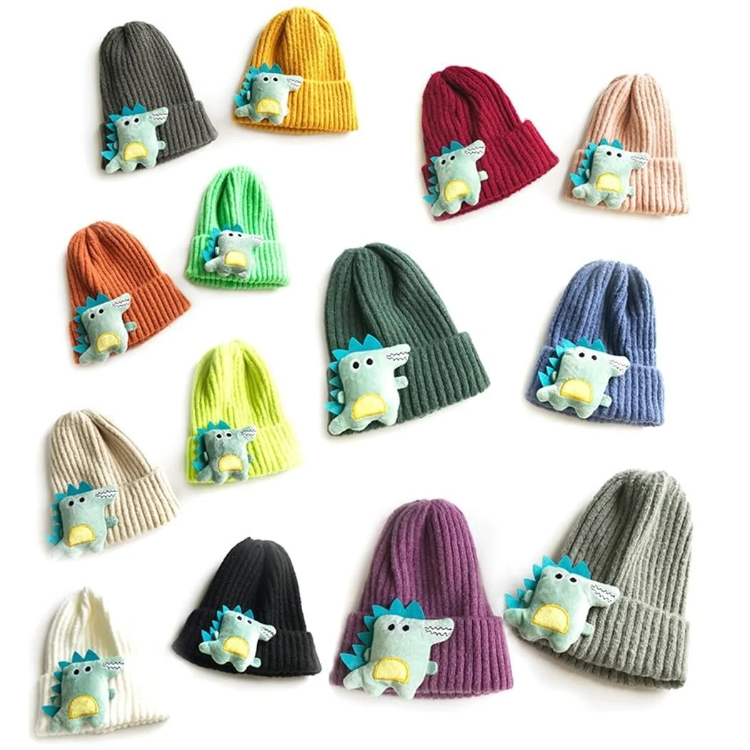 Шапка вязаная yeeplant для девочек теплая, динозавр, розовая роза, One Size, фото №4