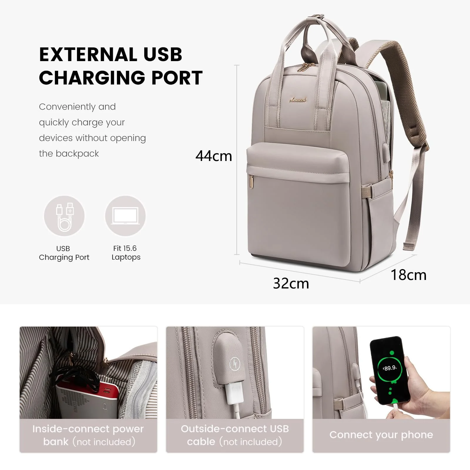 Рюкзак для ноутбука LOVEVOOK 15.6" Waterproof Taro Grey, фото №4 Рюкзак для ноутбука LOVEVOOK 15.6" Waterproof Taro Grey, фото №4