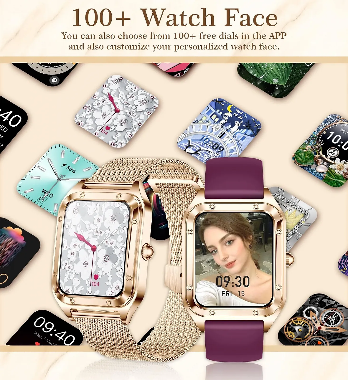 Смарт-годинник жіночий Betatree 1.6 дюйми, фітнес-трекер, монітор серцевого ритму/SpO2/сну, 19 видів спорту, крокомір, секундомір, сумісний з Android iOS, фото №3 Смарт-годинник жіночий Betatree 1.6 дюйми, фітнес-трекер, монітор серцевого ритму/SpO2/сну, 19 видів спорту, крокомір, секундомір, сумісний з Android iOS, фото №3